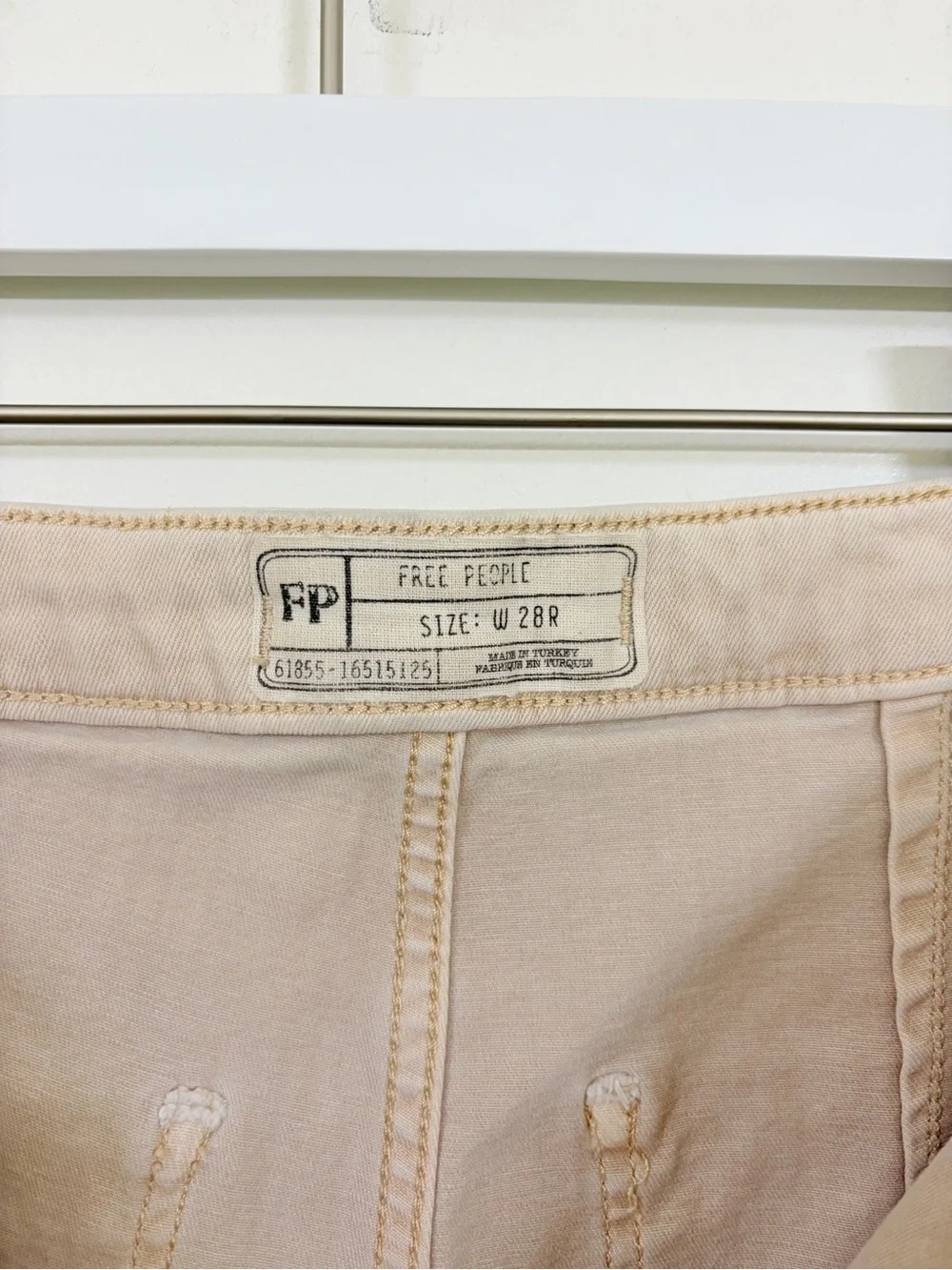 Free People 70s Boho Just Float On Bell Bottom Jeans Cream Beige Flare Pants 28R